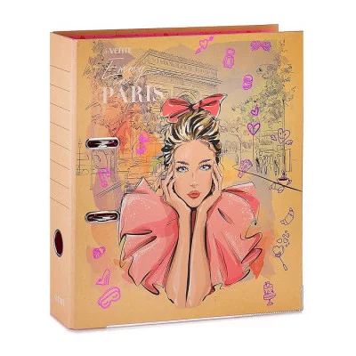 Папка с арочным механизмом "Emmy in Paris" A4 75 мм картонная разобранная, крафт бумага, цветная запечатка, тиснение фольгой, металлическая окантовка, запечатка форзаца, индивидуальная упаковк
