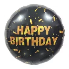 Шар (18\'\'/46 см) Круг, Happy Birthday (золотое конфетти), Черный, 1 шт. 21921