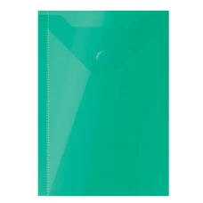 Папка-конверт на кнопке СТАММ А6 (105*148мм), 150мкм, пластик, прозрачная, зеленая 370524