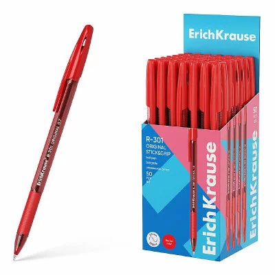 Ручка шариковая ErichKrause R-301 Stick&Grip Original 1.0, цвет чернил красный 60974