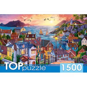 TOPpuzzle. ПАЗЛЫ 1500 элементов. ХТП1500-1591 Приморский город на закате ХТП1500-1591