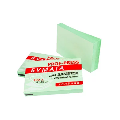 Бумага для заметок с клеевым краем ЗЕЛЕНАЯ ЗБ-1549 51х76 мм, 100л ЗБ-1549