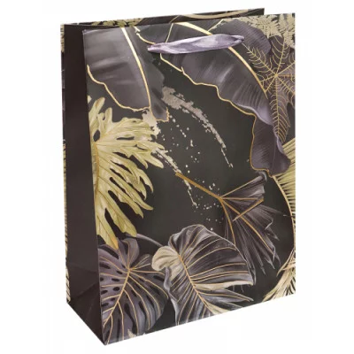 Dream cards Пакет подарочный с мат. лам. и тис.фольгой Роскошные тропики, черный, в ассортименте 26х32х10 см (L),210 г ПКП-3467