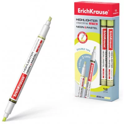 Двухсторонний текстмаркер ErichKrause Visioline V-16 Neon+Pastel цвет чернил желтый 56015
