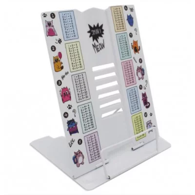 Подставка для книг CS-5025 "Meow" металлическая 26х21см, белая, с таблицей умножения, в ПВХ-пакете 324416