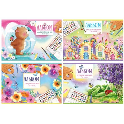 Альбом для рисования 24л А4 на скрепке BG Акварельная сказка эконом 317475