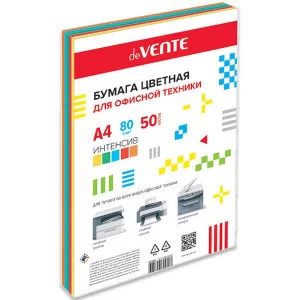 Бумага цветная А4 80г/м2 MIX интенсив 50л 5цв*10л DEVENTE 2072815 460914