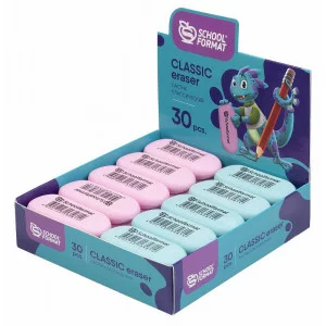 Ластик Schoolformat CLASSIC SMART DINO резина 52х25х6 мм овальный ассорти мягкий индив.штрих-код 212024