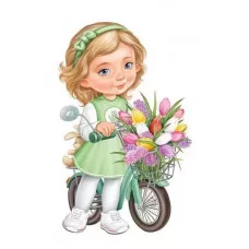 Плакат вырубной А3 И933 Империя Поздравлений Девочка с велосипелом и корзиной тюльпанов 59331