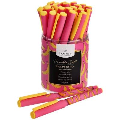 Ручка маслян. LOREX BANANA MANIA DOUBLE SOFT синий 0,7 мм роз. кругл. корп. ultra-soft touch грип игольчатый наконечник 220948