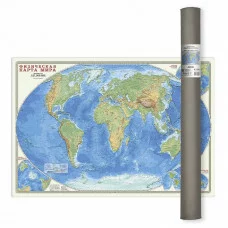 Карта настенная в тубусе. Мир Физический. М1:27,5 млн. 101х69 см. ЛАМ ГЕОДОМ