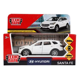 Машина металл HYUNDAI SANTAFE 12 см двери багаж инерц белый Технопарк 377800