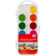 Акварель Гамма "Мультики" NEW, медовая, 12 цветов, без кисти, пластик. упак., европодвес 300254