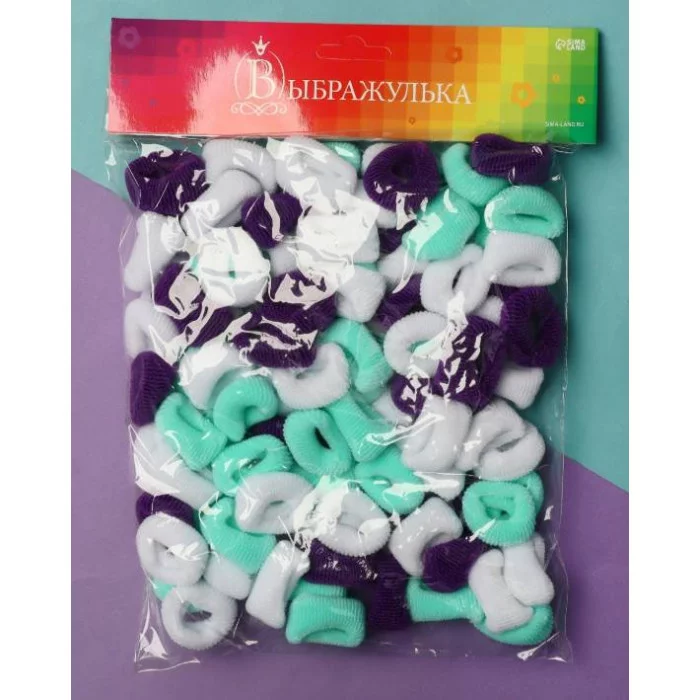 Резинка для волос "Махрушка спорт" (набор 100 шт) 2см белый зелёный фиолетовый 9732062