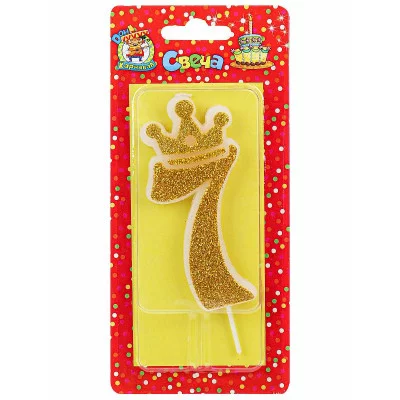 Свеча для торта Царская, золотая с глиттером Цифра 7 С-8344