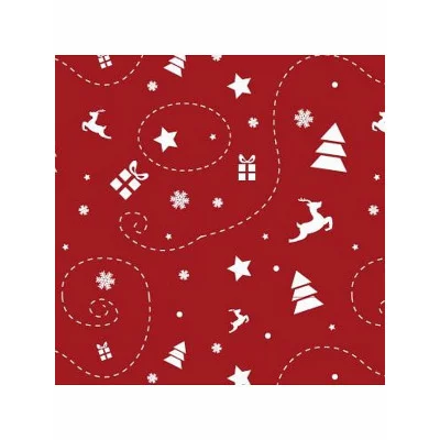 Коробка квадратная одинарная Елки на красном 15,5х15,5х9 см ПП-9807