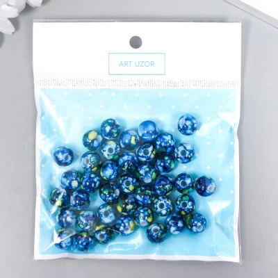Бусины для творчества пластик "Шарики шамот синий" набор 20 гр d=1 см   6301279