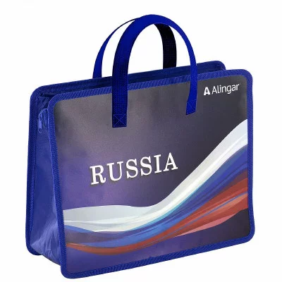 Папка с ручками 1 отделение, А4 265х335х120мм, Alingar, пластик, ручки тесьма, дизайн с двух сторон, молния сверху, "Russia" AL11490
