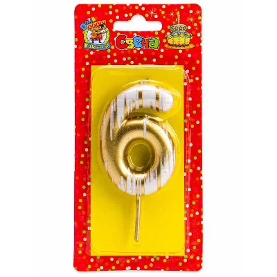 Свеча для торта.Шебби шик, Цифра 6, золотая С-2515