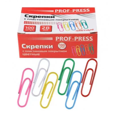 Скрепки металлические овальные цветные 28 мм (СКР-3138) 100 шт в карт.кор., СКР-3138