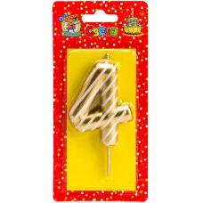 Свеча для торта в полоску, Цифра 4, золотая С-2533