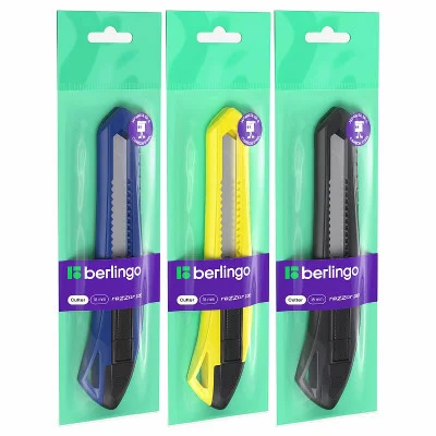 Нож канцелярский 18мм Berlingo "Razzor 100", push-lock, ассорти, европодвес 316184