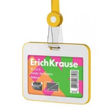 Бейдж горизонтальный в комплекте с силиконовой лентой ErichKrause Neon, книжка, размер вставки 85х54 мм, желтый 63748