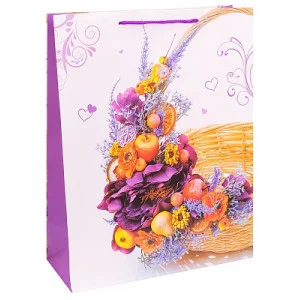 Dream cards Пакет подарочный с мат.лам. 31х40х12см (XL) Корзина оранжевыми цветами, 210 г ПКП-2624