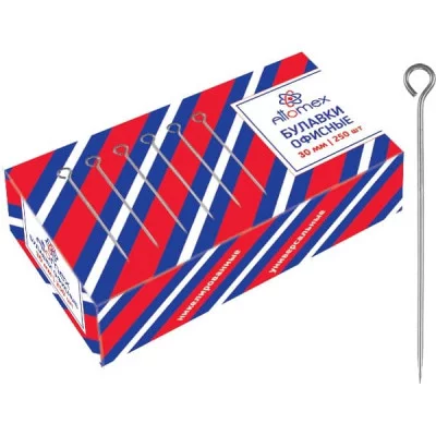 Булавки офисные 30мм с ушком металлические 250шт/уп ATTOMEX 4130901 383507