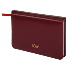 Еженедельник датированный 2026, МАЛЫЙ ФОРМАТ 95х155 мм, А6, BRAUBERG "Select", балакрон, бордо, 117194