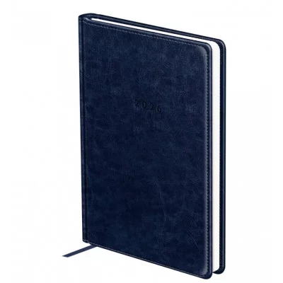 Ежедневник датированный 2026г., А6, 176л., твердый переплет, кожзам, BG "Nebraska. Blue", синий 380102