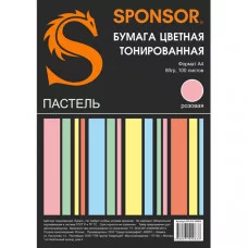 Бумага цветная тонированная SPONSOR А4, 80гр, 100 листов, пастель, розовая 00-00003332