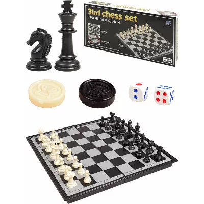 Игра 3 в 1. Шахматы, шашки, нарды пластиковые на магните 27х27см.(Арт. И-0150) И-0150