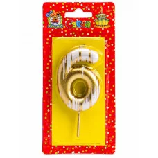 Свеча для торта.Шебби шик, Цифра 6, золотая С-2515