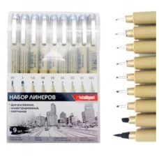 Линеры 9 шт. INTELLIGENT DD-20 черные (0.05,0.1,0.2,0.4,0.5,0.8,1.0,3,кисть) с клипом, серый корпус, в уп ПВХ 330031