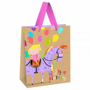 Пакет подарочный 1шт 18*23*10см MESHU "Happy Birthday. Unicorn", выборочный лак, крафт, дев 354540