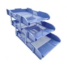 Лоток для бумаг горизонтальный DB-172 синий, 3 яруса, сетчатый, пластик, раздвижной 328524