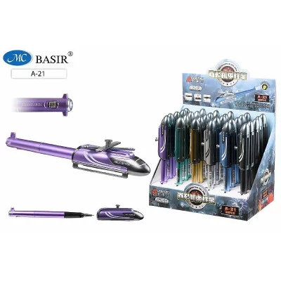 Гелевая ручка-игрушка: "ВЕРТОЛЁТ"; цветной корпус в форме вертолёта ассорти с фонариком, цвет черн A-21-S