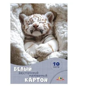 Картон белый мелов двуст А4 10л "Белый тигренок" в папке АППЛИКА С0686-04 691604