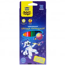 Карандаши цветные Мульти-Пульти "Енот в космосе", 12цв., трехгран., заточен., европодвес 304689