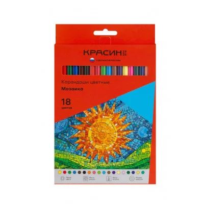 Карандаши цветные Красин "Мозаика", 18цв., шестигран., заточен., картон, европодвес 359652
