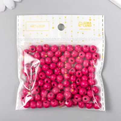 Бусины для творчества дерево "Императорская фуксия" d-0,8 см, набор 20 гр   9463293