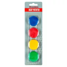 Магнит в наборе 04шт 40мм 4цв блистер ГЛОБУС МЦ40 577516