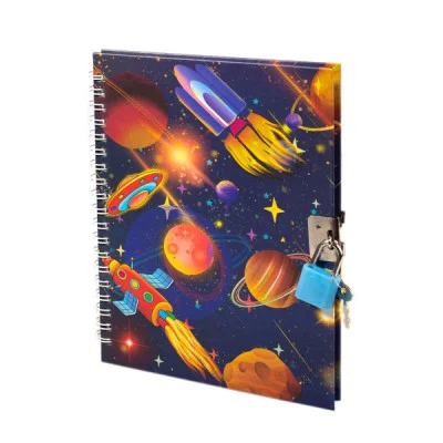 Подарочный блокнот 13,0 см * 18,0 гребень, Alingar, ламинация, тиснение, замочек, 50 л. линия, Космолеты AL10102/3