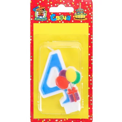 Свеча для торта Весёлый праздник синяя Цифра 4 С-5928