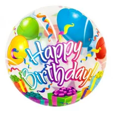 Шар (18\'\'/46 см) Круг, С Днем Рождения (подарки и звезды), Прозрачный, 1 шт. 15471