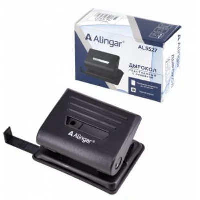 Дырокол Alingar 20л., пластиковый, с линейкой, черный AL5527