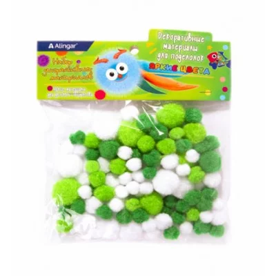 Декоративный материал Alingar "Пушистые помпоны", 80 шт, микс, пакет с европодвесом AL9037