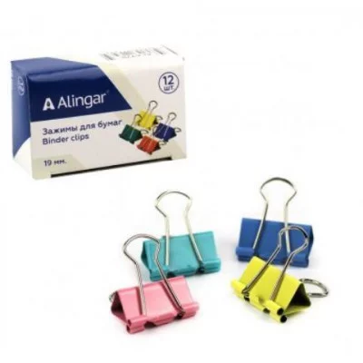 Зажимы для бумаг 19 мм, Alingar, цветные AL6778