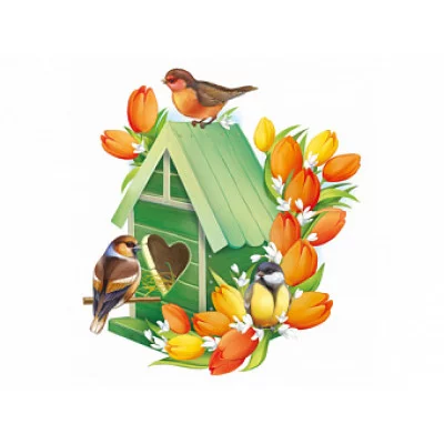 Плакат вырубной И933 Империя Поздравлений Птички и цветы вокруг скворечника 59325